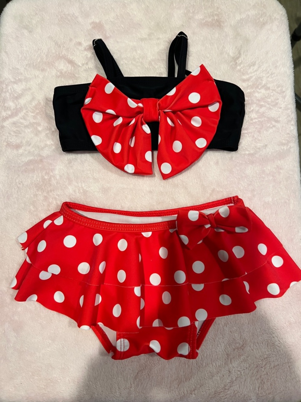 Red Polka Dot Two-Piece Bikini Set with Black Top